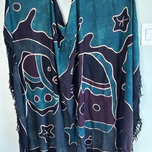 Bundle 2 for $30Hawaiian Batik Fish Ocean Teal & Black Striped Wrap Large Sarong